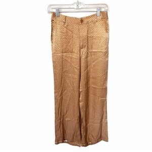 See you soon printed satin pants brown size 2